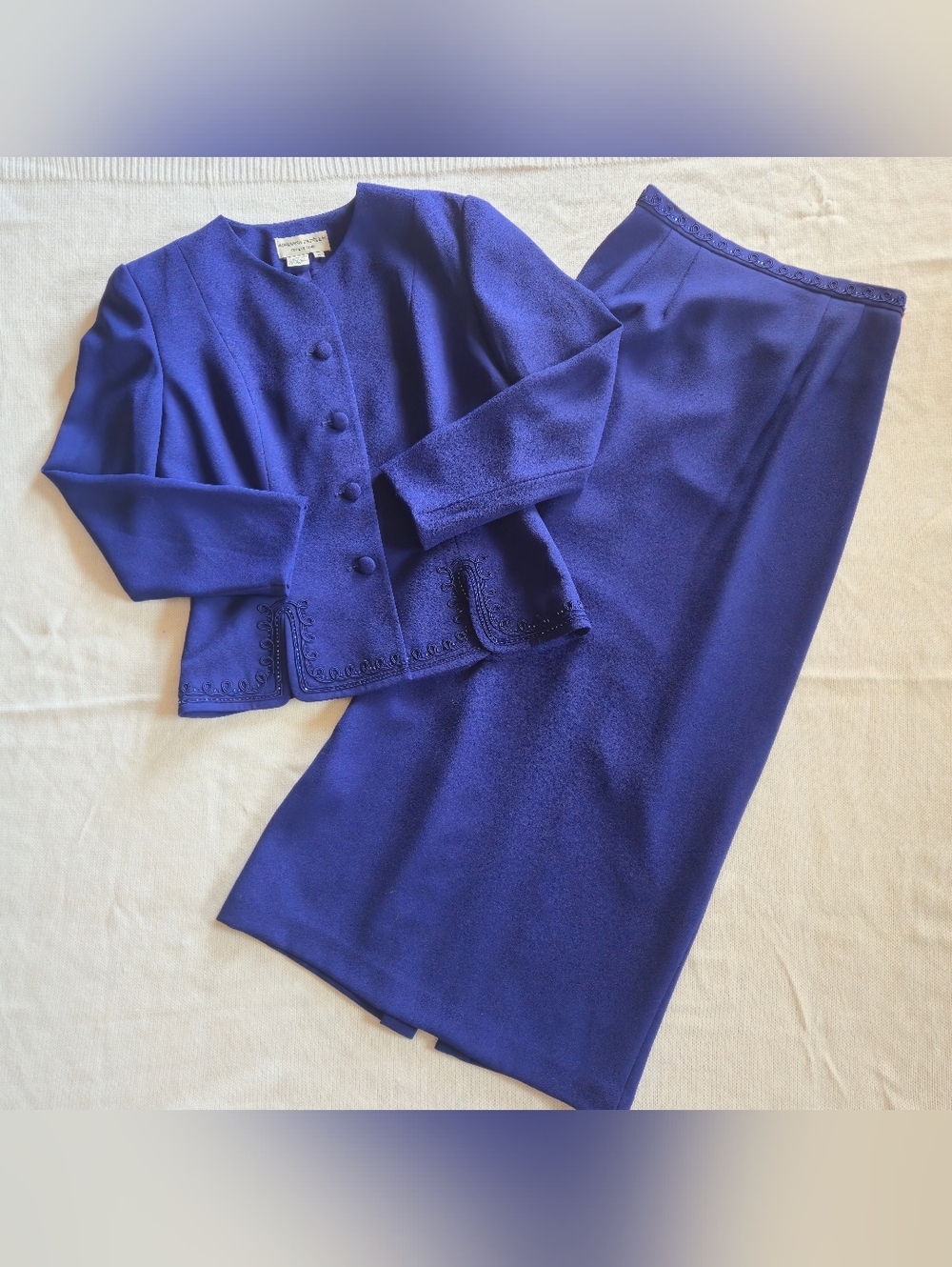 Vintage Adrianne Papell Beaded Skirt Suit Set Blue Formal Womens 6